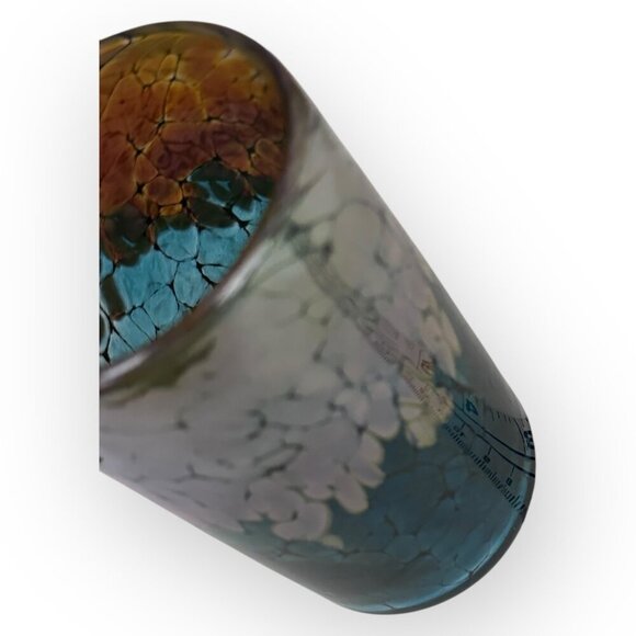 Handcrafted Hand Blown Glass Tumbler Short Vase w Reflective Iridescent Colors - Picture 8 of 16